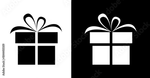 black and white illustration of gift box icon