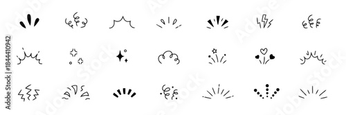 Emotions doodle design elements set with decoration graphic drawing line and sketchy hand drawn style sign symbol art vector