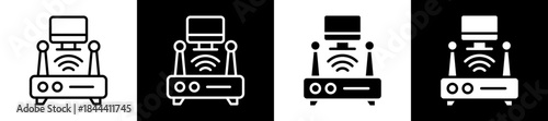 Access Point Icon Set In Black And White Filled Style Collection