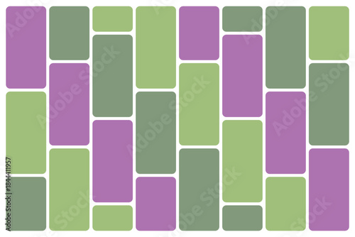Abstract geometric pattern of rounded rectangles in alternating shades of purple and green creating a modern textured background