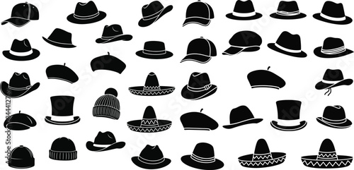 A vast collection of diverse hat styles and headwear silhouettes for fashion and design