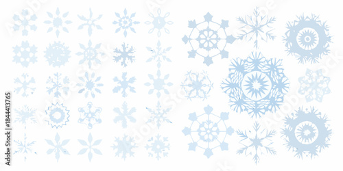 A collection of delicate light blue snowflake illustrations in various designs