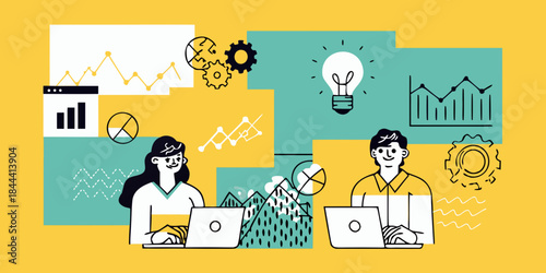 Collaboration innovation and data analysis people working on laptops with ideas