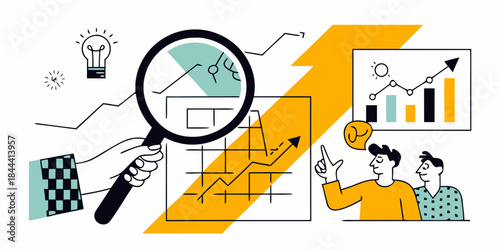 Data analysis business strategy and innovation visualized through colorful illustrations