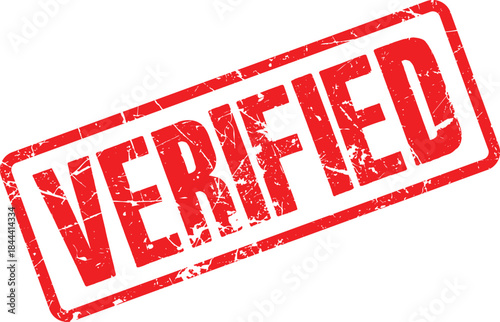 Red VERIFIED stamp transparent image on white background, proof of authenticity