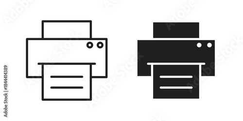 Printer icon flat and thin stroke vector pack. Editable icons set