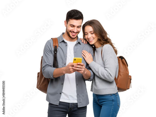 Couple Sharing a Moment Over a Smartphone – Joyful Connection in Modern Travel Style

