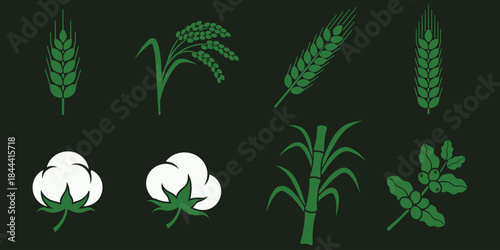 Agriculture Crop Silhouette Icon Bundle Vector Set