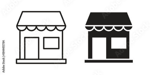 Shop icon flat and thin stroke vector pack. Editable icons set