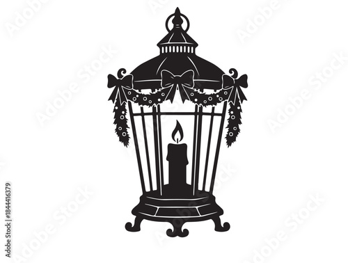 Victorian Christmas Lantern in silhouette white background.