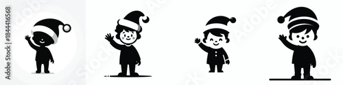 vector silhouette of a little boy waving hello christmas