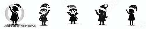 vector silhouette of a little girl waving hello christmas