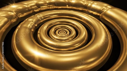 Elegant slow motion spiral following the golden ratio Fibonacci sequence in rich metallic gold texture metallic, complexity, following