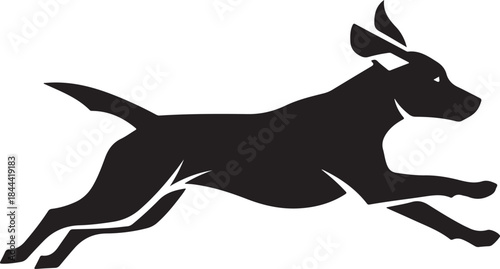 Black silhouette of dog running fast