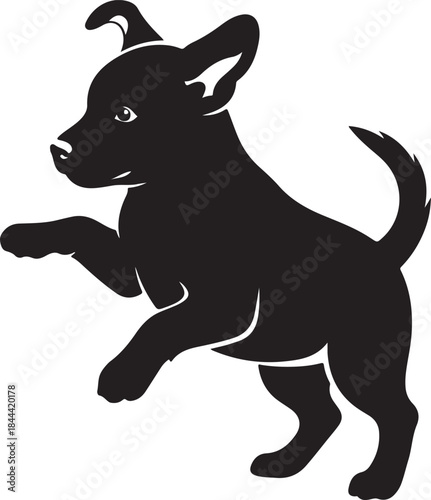 Playful puppy silhouette stands on hind legs