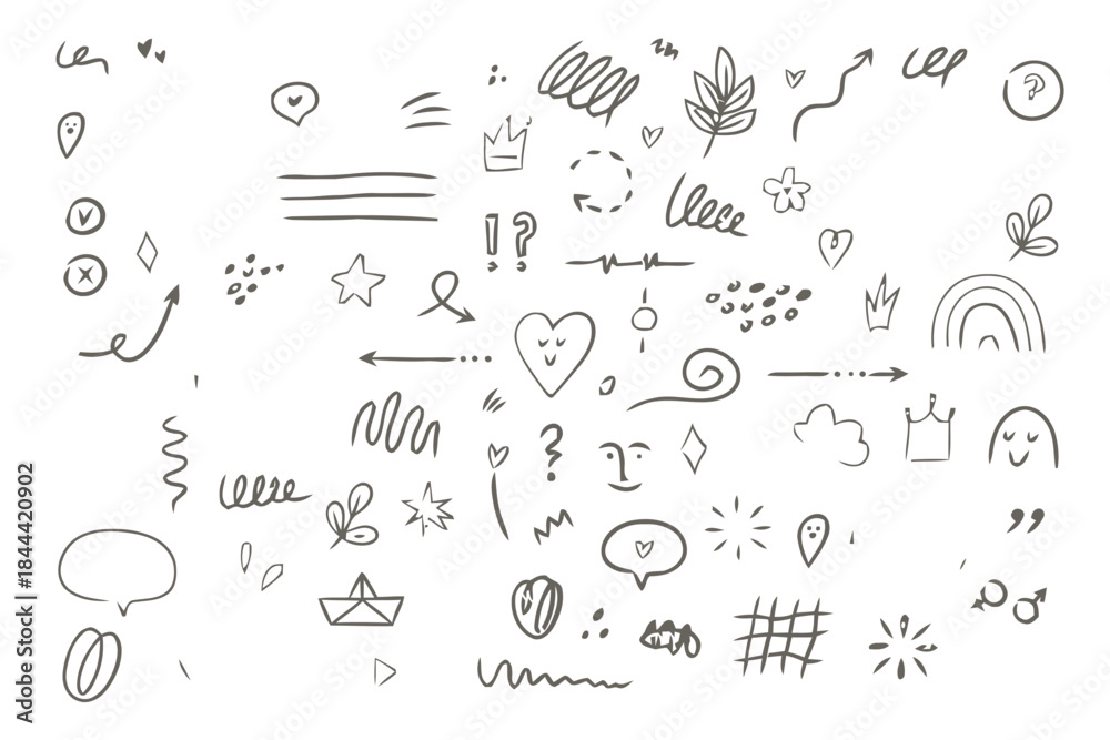 Obraz premium Hand drawn doodle and symbols arrows hearts