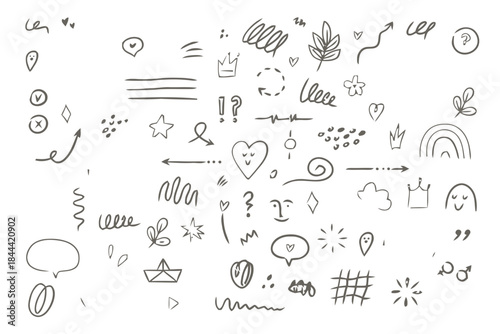 Hand drawn doodle and symbols arrows hearts