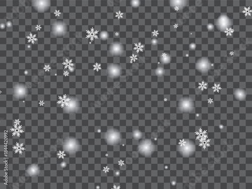 Christmas Falling Snow Particles on Transparent Background | Realistic Falling Snow Overlay Vector with Transparent Background