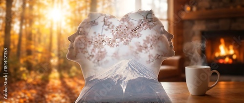 柔らかな季節感が重なる二重露光の安らぎシーン