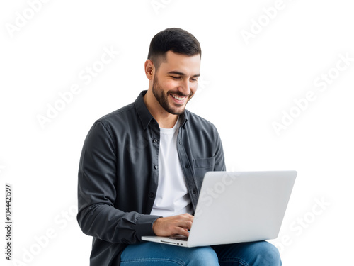 Young Man Smiling at His Laptop – Quiet Joy in Everyday Digital Engagement

