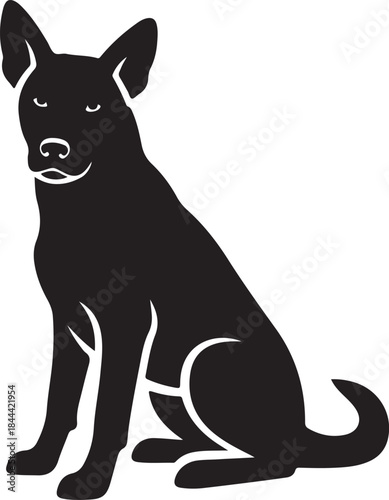 Black dog sitting in simple silhouette style