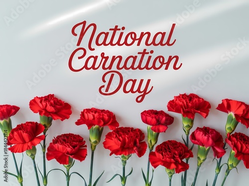 National carnation day celebration with red carnations on white background