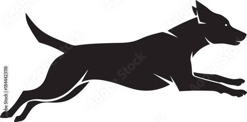 Black silhouette of dog running fast