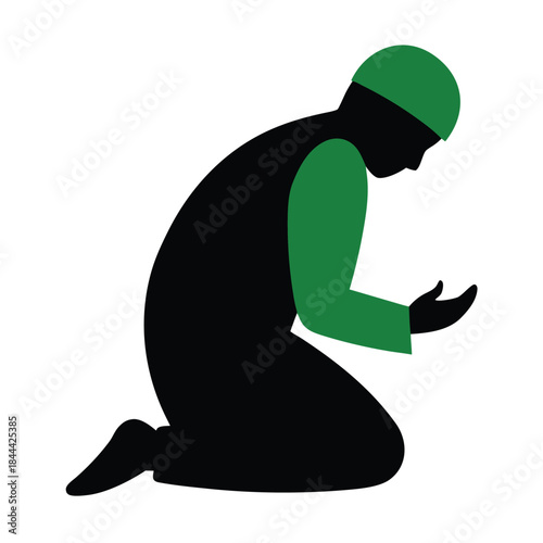 Silhouette of a muslim man in sujood prayer position symbolizing devotion and faith