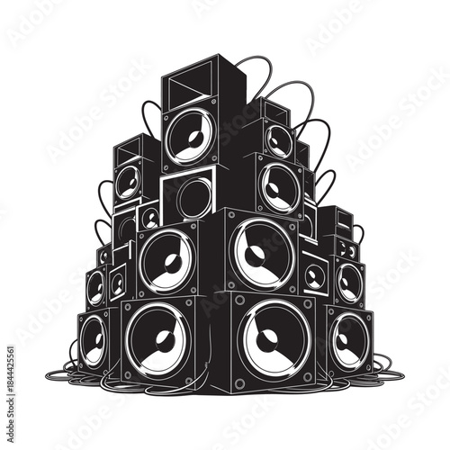 A towering stack of black speakers a graphic illustration of sound systems