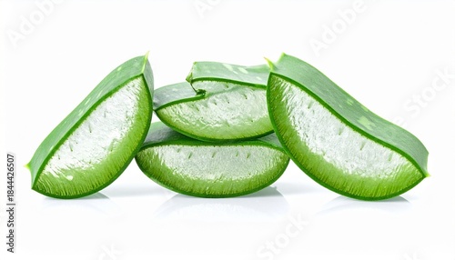 Wallpaper Mural "Stacked aloe vera leaf slices showing translucent gel interior and thick green outer skin" Torontodigital.ca