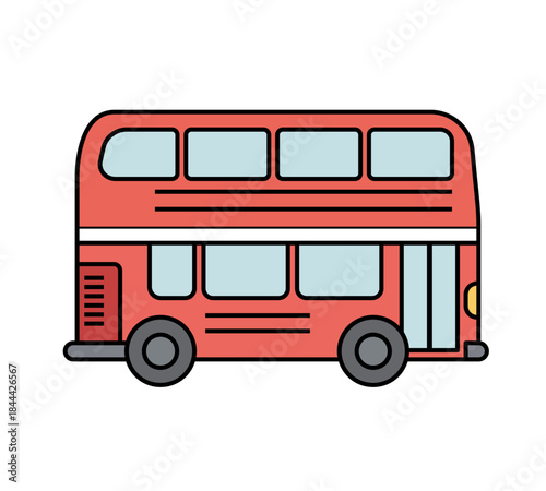 Autobús rojo de dos pisos lateral con contorno negro en estilo plano