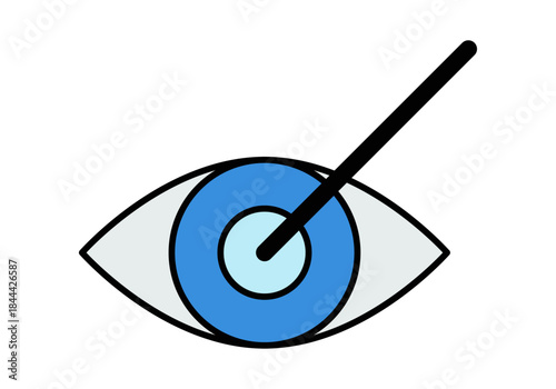 Ojo en primer plano con puntero de láser médico en estilo plano