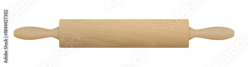 A rolling pin is used to roll out dough for baked goods or pizza isolated on white background
