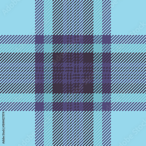 Quilt textile vector texture, upscale pattern plaid tartan. December check fabric seamless background in cyan and indigo colors.