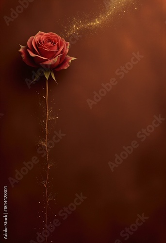 Luxury love themed backdrop featuring red rose on dark brown background
