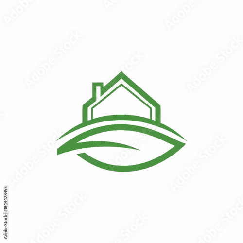 Green House and Leaf Logo for Eco-Friendly Living and Sustainable Home Design.