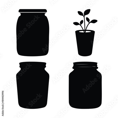 Jar silhouettes for canning, preserving, and a small plant