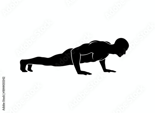 Person doing push up plank exercise for fitness strength training workout core bodyweight gym athletic physical conditioning branding design