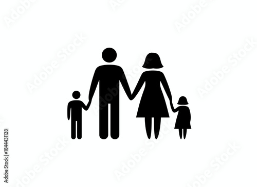 Family of four holding hands parents with two children silhouette togetherness icon perfect for family unity love parenting bonding or generational connection design