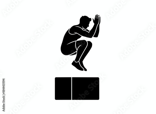 Person jumping on podium victory celebration silhouette athletic achievement pose perfect for success triumph competition winner or champion design
