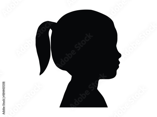 Girl profile silhouette ponytail side view. Child face silhouette. Girl side profile vector