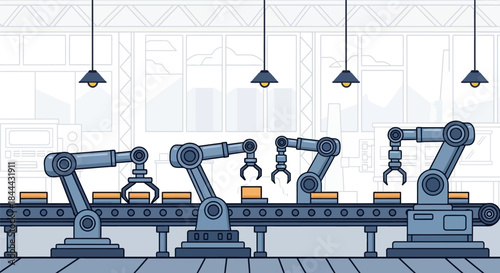 Industrial robotic arms on a production line in a factory