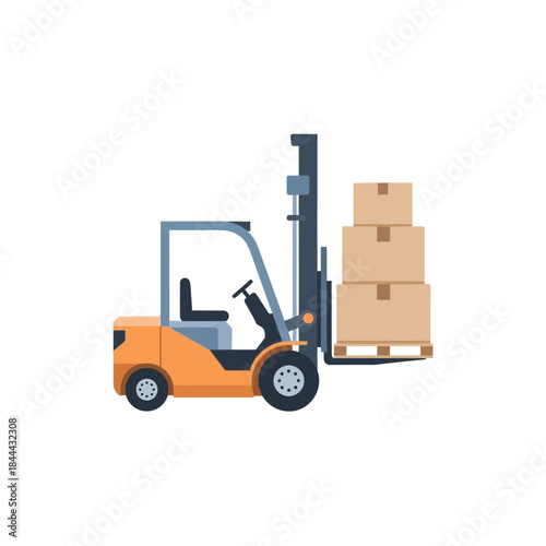 Forklift transporting boxes on pallet in warehouse