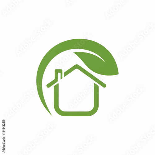 Green House with Leaf Logo Representing Eco-Friendly Living and Sustainable Homes.