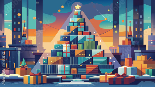 Vibrant cityscape under winter skies