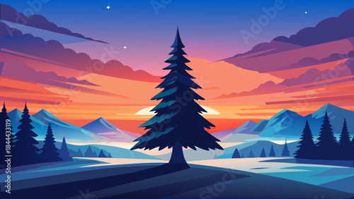 Serene sunset in snowy forest