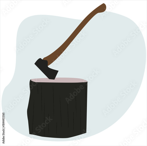 log and axe. Axes spitting wood pieces vector 