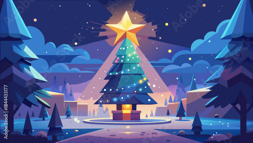 Winter night in a snowy village