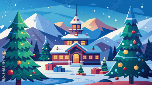 Winter church in snowy forest