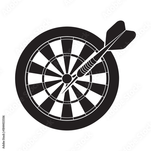 A black and white illustration of a dart hitting a target board